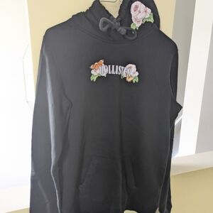 Hollister Black Hoodie with Rose Embroidery